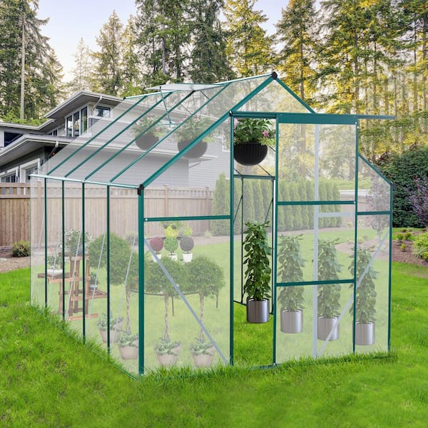 6 ft. x 10 ft. Outdoor Green Polycarbonate Greenhouse Raised Base and Anchor Aluminum Heavy-Duty Walk-in Greenhouses
