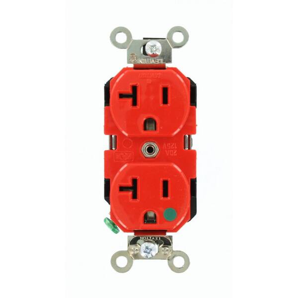 Leviton 20 Amp Hospital Grade Extra Heavy Duty Self Grounding Duplex Outlet, Red