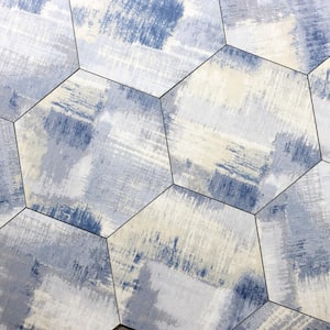 Nature Cement Blue Wood Look Hexagon 8 in. x 8 in. Glass Wall Tile (14.4 sq. ft./Case)