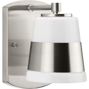 Haven Collection 4.75 in. 1-Light Brushed Nickel Opal Glass Luxe Industrial Vanity Light