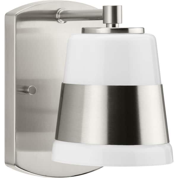 Progress Lighting Haven Collection 4.75 in. 1-Light Brushed Nickel Opal Glass Luxe Industrial Vanity Light