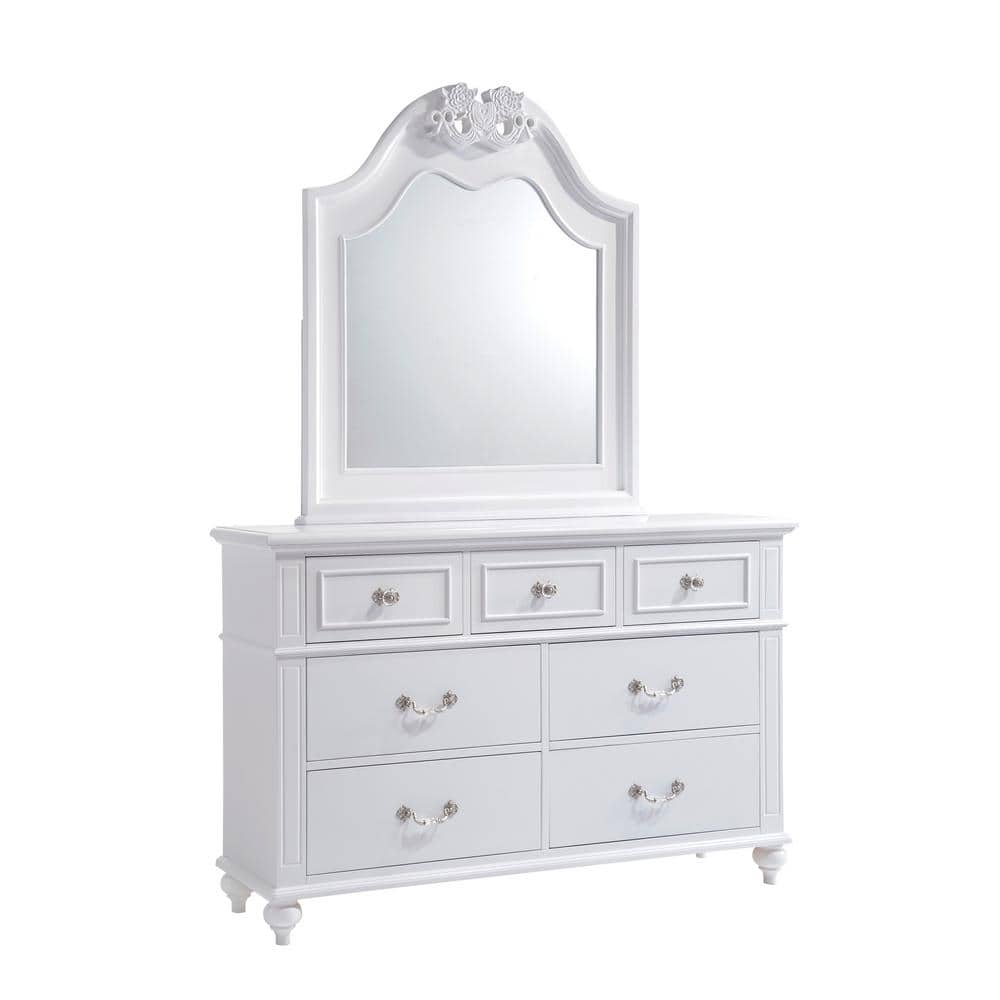 White French Country 7-Drawer Dresser with Mirror