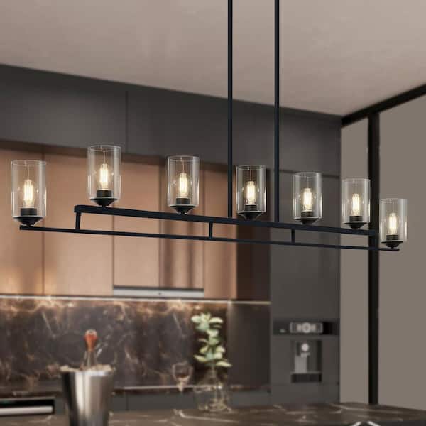LNC Large 53.1 in. 7-Light Black Island Chandelier with Clear