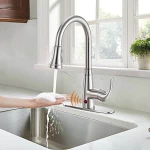 Single Handle Pull Down Activation Sprayer Kitchen Faucet with Deckplate Included and Touchless Brushed Nickel