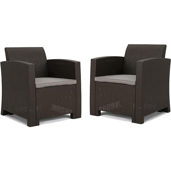 Unbranded 2-Seater Faux Wicker Rattan Outdoor Sectional Club Chairs with Water Resistant Beige Cushion, Rust Proof, Brown