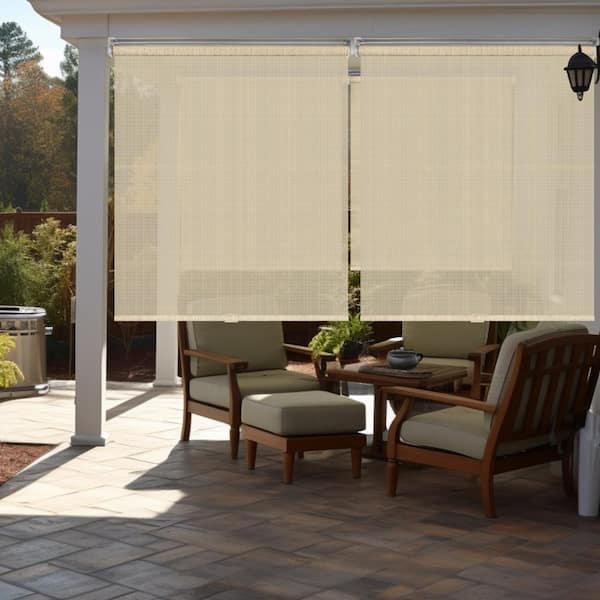 Chicology Natural Cordless UV Blocking Fade Resistant Polypropylene Outdoor Roller Shade 72 in. W x 66 in. L
