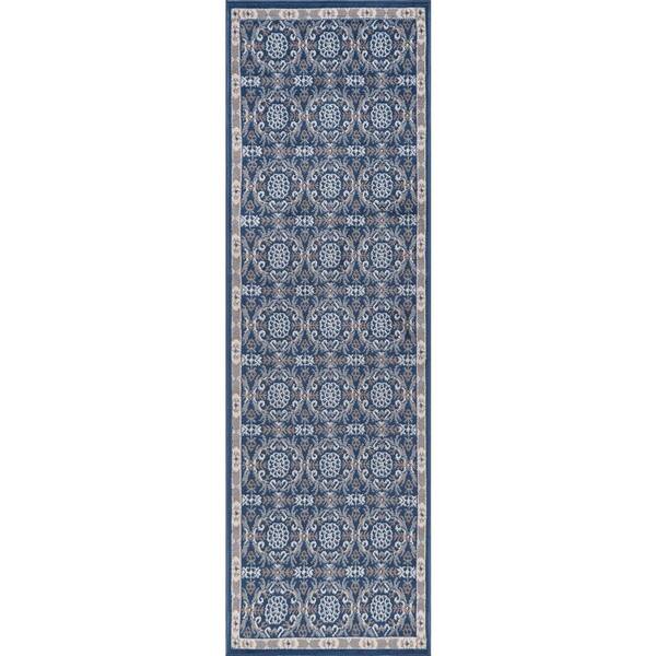 Tayse Rugs Hampton Brocade Navy 2 ft. x 10 ft. Indoor Runner Rug