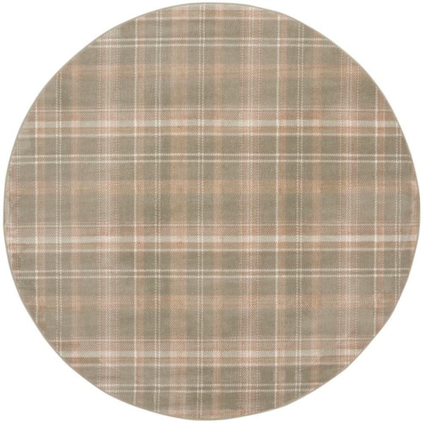 Nourison Grafix Olive 8 ft. x 8 ft. Plaid Contemporary Round Area Rug