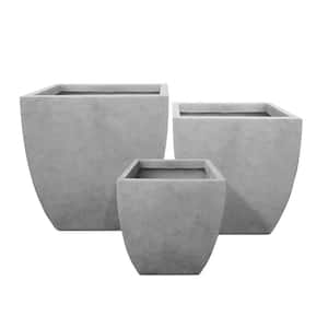 Kante Square Natural Finish Lightweight Concrete and Weather Resistant Fiberglass Planters (Set of 3)