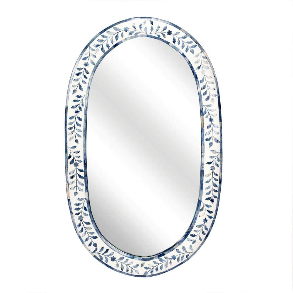 Trubadur Oval Blue and White Bone Inlay Vanity Mirror