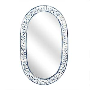 23.25 in. H x 40.0 in. W x 1.0 in. D Trubadur Bone Inlay Wall Mirror, White and Blue