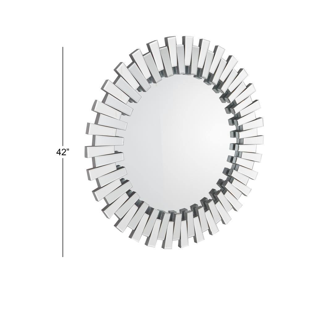 Silver Sunburst Round Wood Wall Mirror, 42"