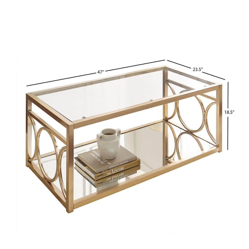 Gleaming Gold Chrome and Glass Rectangular Cocktail Table