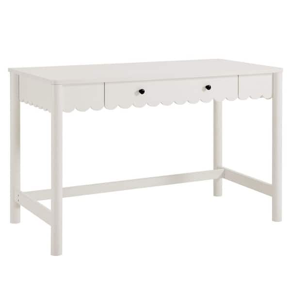Modway Emmeline 47 in. White Scallop Desk Desk with Full-Glide Drawer