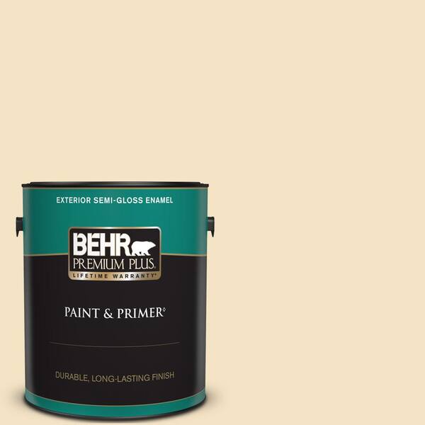 BEHR PREMIUM PLUS 1 gal. #PPU6-10 Cream Puff Semi-Gloss Enamel Exterior Paint & Primer