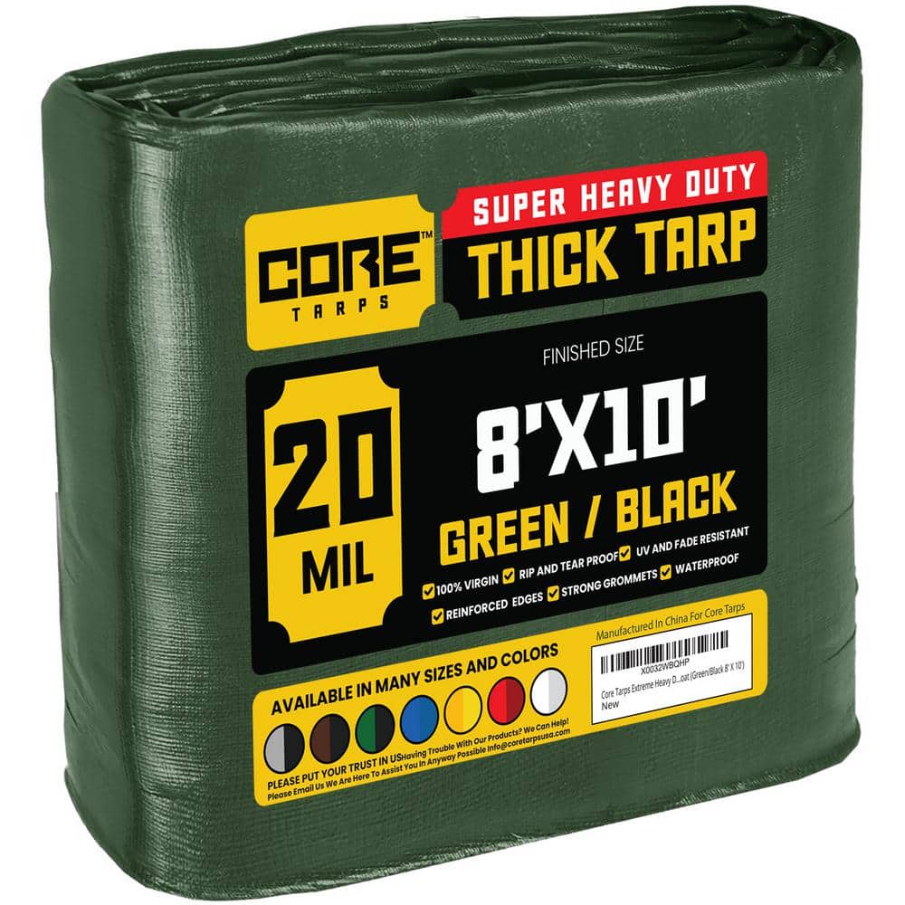 CORE TARPS 8 ft. x 10 ft. Green/Black 20 Mil Heavy Duty