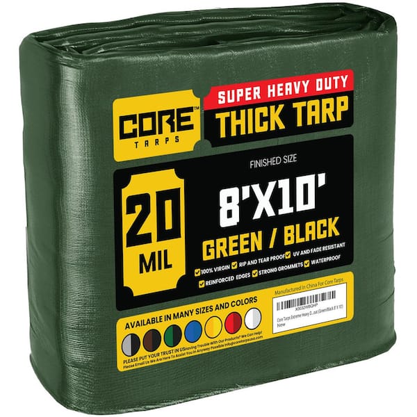 CORE TARPS 8 ft. x 10 ft. Green/Black 20 Mil Heavy Duty Polyethylene Tarp, Waterproof, UV Resistant, Rip and Tear Proof