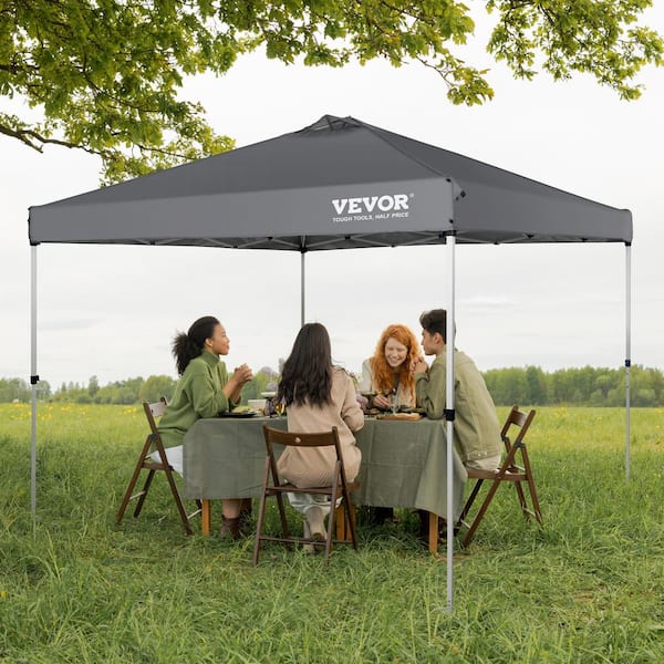 10 ft. x 10 ft. Dark Gray Pop Up Canopy Tent with Storage Bag 250D PU Silver Coated Tarp Waterproof and Sun Shelter