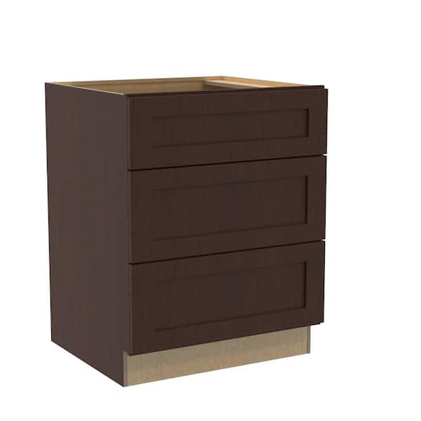 Home Decorators Collection Newport 27 in. W x 24 in. D x 34.5 in. H Assembled Plywood Drawer Base Kitchen Cabinet in Manganite with Soft Close