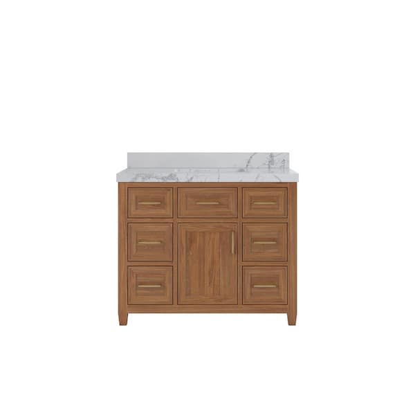 Willow Collections Santa Monica 42 in. W x 22 in. D x 36 in. H Single Sink Bath Vanity in Dark Natural with 2 in. Venatino Quartz Top