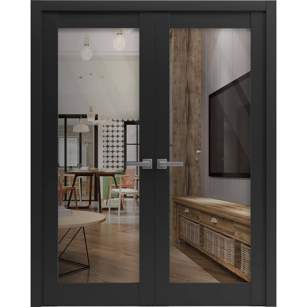 64 in. x 80 in. 2 Panel Black Matte Finished Solid Wood Sliding Door with Hardware price history on PriceWatchPro