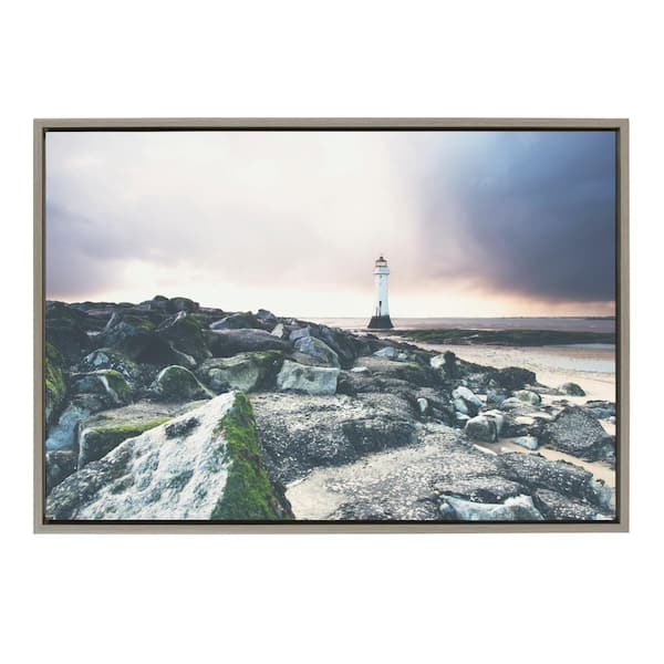 Kate and Laurel Sylvie Over the Rocks and Across the Beach by Laura Evans Framed Canvas Landscape Art Print 23 in. x 33 in.