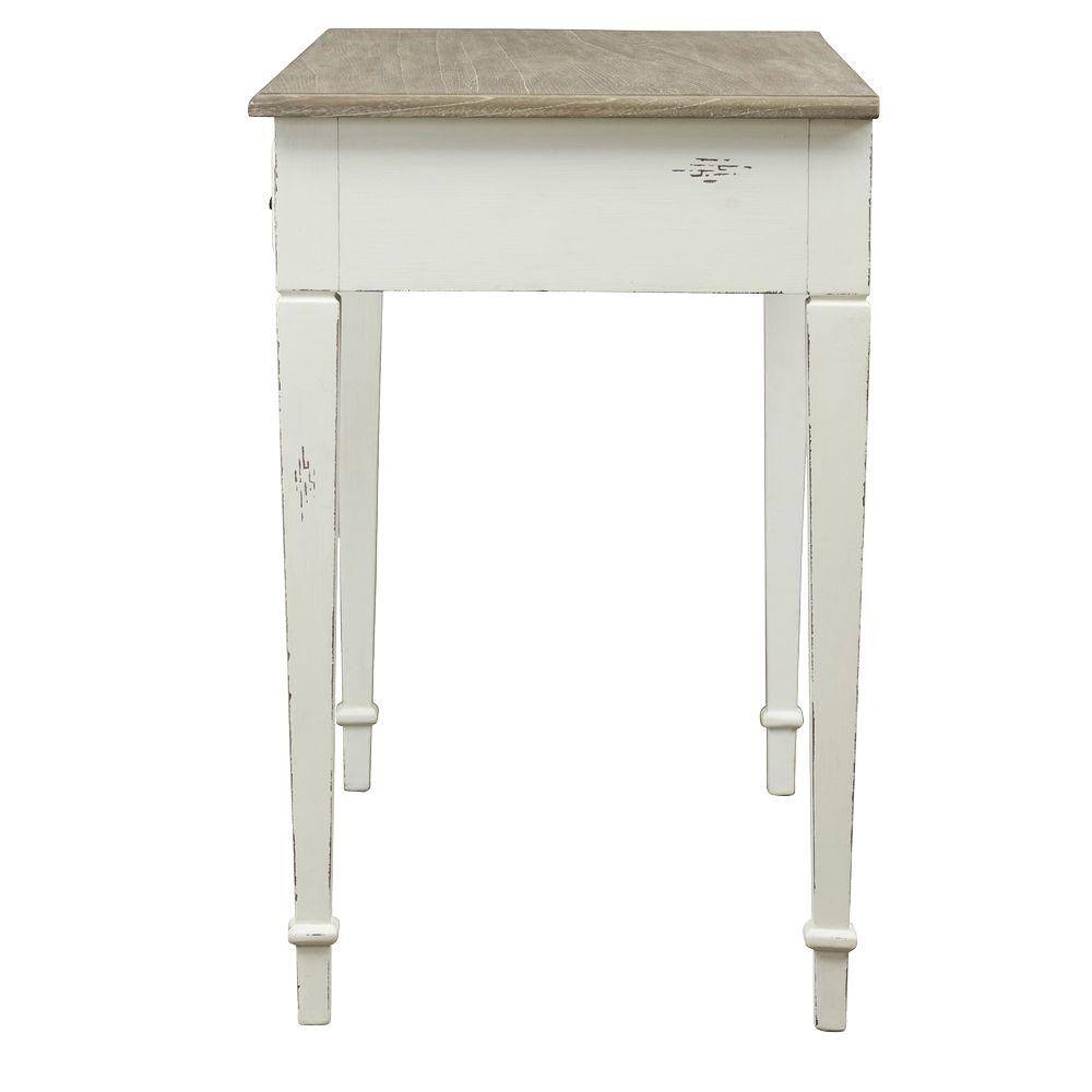 Dauphine White and Light Brown Wood Writing Desk