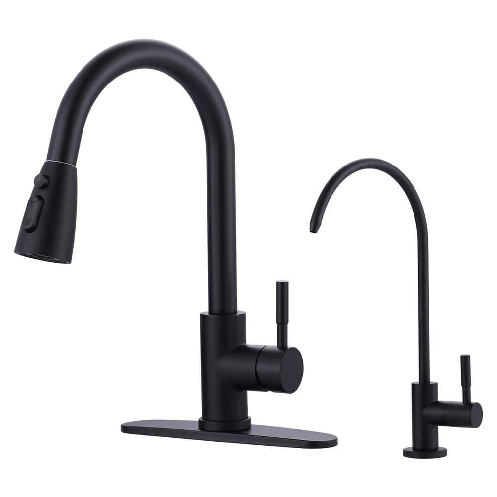 Matte Black Stainless Steel Kitchen Faucet with Pull-Out Spray