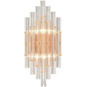 11.3 in. 2-Light Brass Modern Wall Sconce with Standard Shade