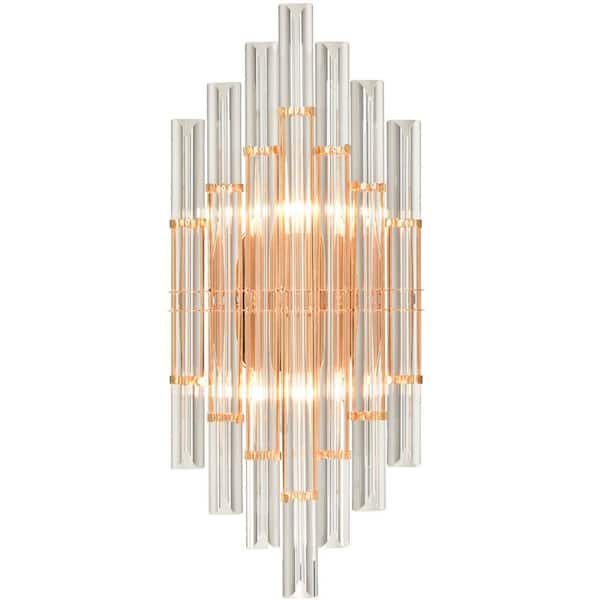 CLAXY 11.3 in. 2-Light Brass Modern Wall Sconce with Standard Shade