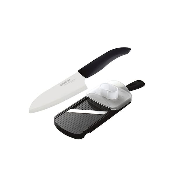 Kyocera 5.5 in. Santoku Knife with Adjustable Slicer 2 Piece Set in Black
