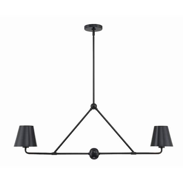 Crystorama Xavier 2-Light Matte Black Chandelier with Steel Shade