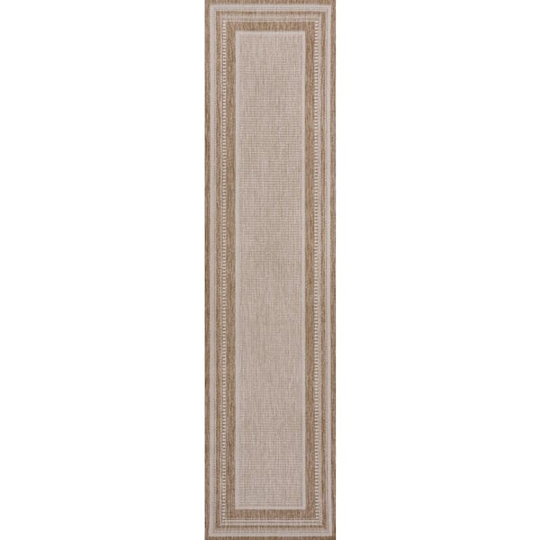 Beckett Beige/Cream 2 ft. x 8 ft. Classic Casual Border Stripe Indoor/Outdoor Runner Rug