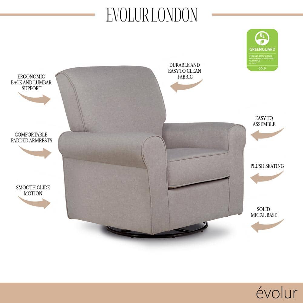 Fossil Gray Polyester Swivel Glider Accent Chair