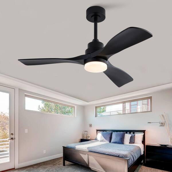 42 in. Smart Black 6-Speed Black Blades 2-Size Downrod Mount Standard Ceiling Fan with 3-Color Dimmable LED Light
