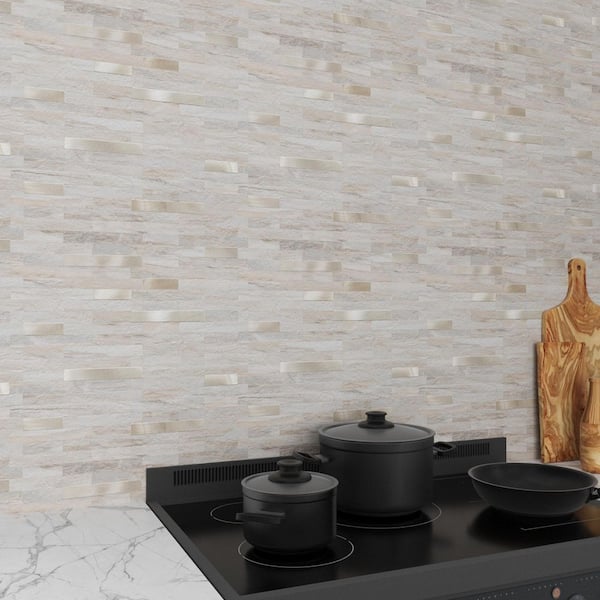 11.6 in. x 5.9 in. Peel and Stick Backsplash Dark Beige Marble with Metal Gold Look PVC Wall Tiles for Kitchen (20-Pack)