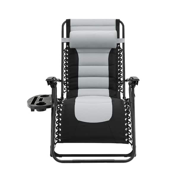 HOMESTOCK Gray Zero Gravity Folding Lounge Chair with Adjustable Headrest, Recliners for Adults Support 300lbs