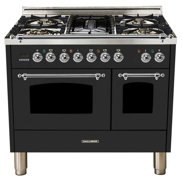 Hallman 40 in. 4.0 cu. ft. Double Oven Dual Fuel Italian Range True  Convection,5 Burners, LP Gas, Chrome Trim/Matte Graphite HDFR40CMMGLP - The  Home Depot