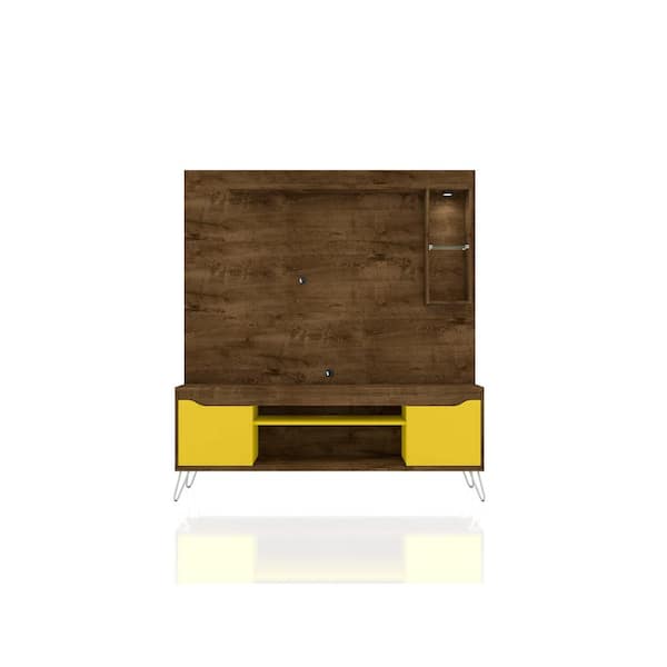 Luxor Baxter 63 in. Rustic Brown and Yellow Composite Entertainment Center Fits TVs Up to 55 in. with Storage Doors