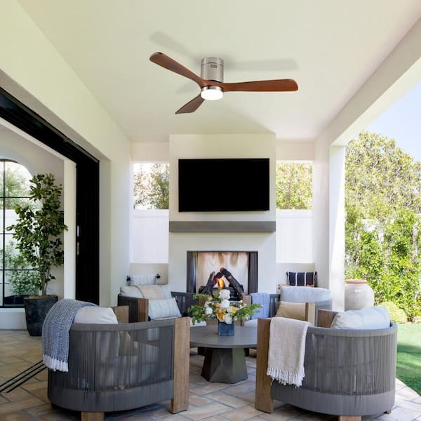 Shinevoy 52 in. Nickel Indoor/Outdoor Standard Flush Mount Ceiling