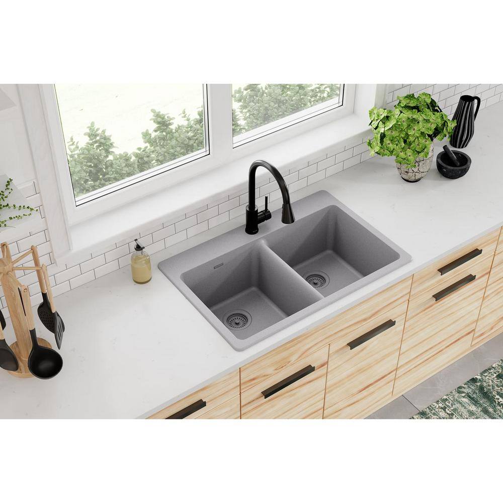 Greystone Quartz Double Bowl Drop-In Kitchen Sink
