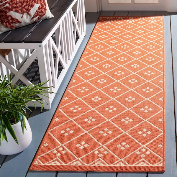 Courtyard Terracotta/Light Beige 2 ft. x 8 ft. Tribal Diamond Indoor/Outdoor Runner Rug