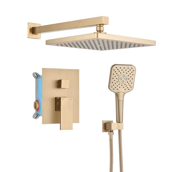 Unbranded Single Handle 4-Spray Shower Faucet with Handshower 1.8 GPM with Easy to Install in Brushed Gold (Valve Included)