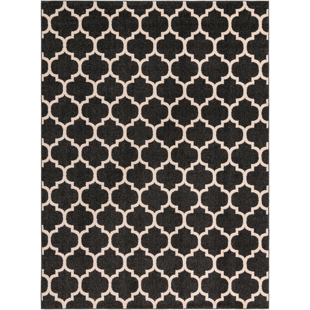 Black and Beige Trellis 9' x 12' Synthetic Area Rug