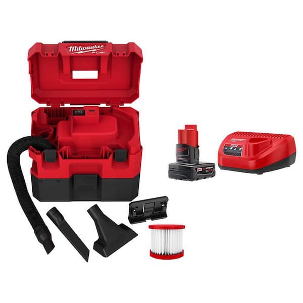 M12 FUEL 12-Volt Lithium-Ion Cordless 1.6 Gal. Wet/Dry Vacuum with M12 XC Battery Pack 4.0 Ah and Charger Starter Kit