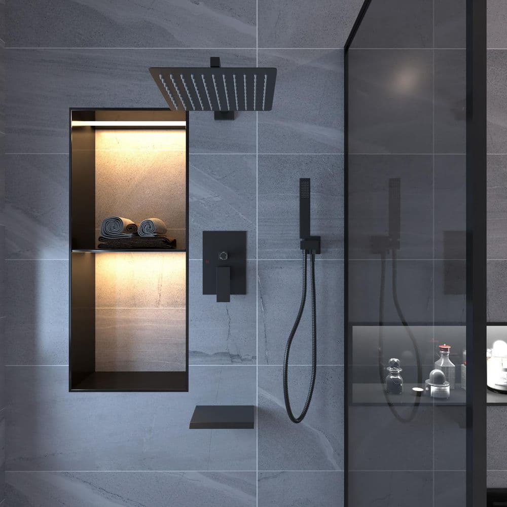 Matte Black 12-Inch Stainless Steel Rain Shower System with Handheld