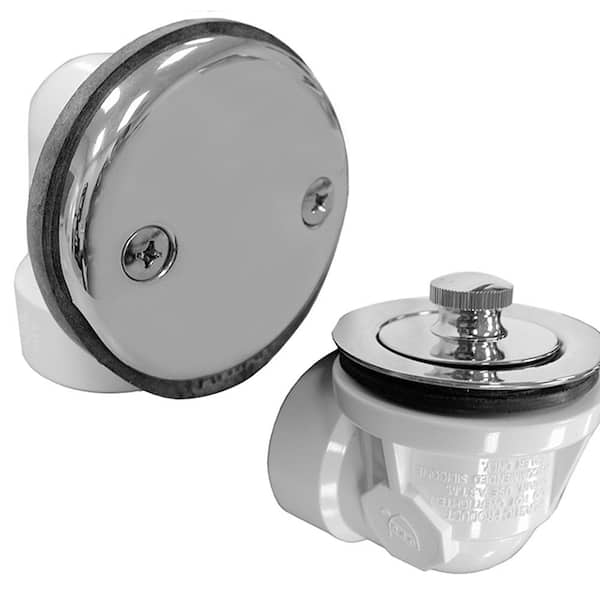 JONES STEPHENS Lift and Turn White Plastic Tubular 2-Hole Bath Waste and Overflow Tub Drain Half Kit in Chrome Plated Brass