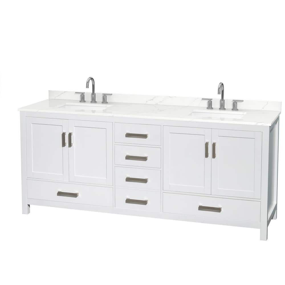 Sheffield 80 in. W. x 22 in. D x 35 in. H Double Bath Vanity in White with Giotto Quartz Top price history on PriceWatchPro