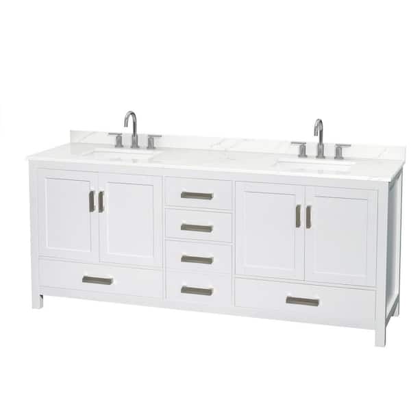 Sheffield 80 in. W. x 22 in. D x 35 in. H Double Bath Vanity in White with Giotto Quartz Top
