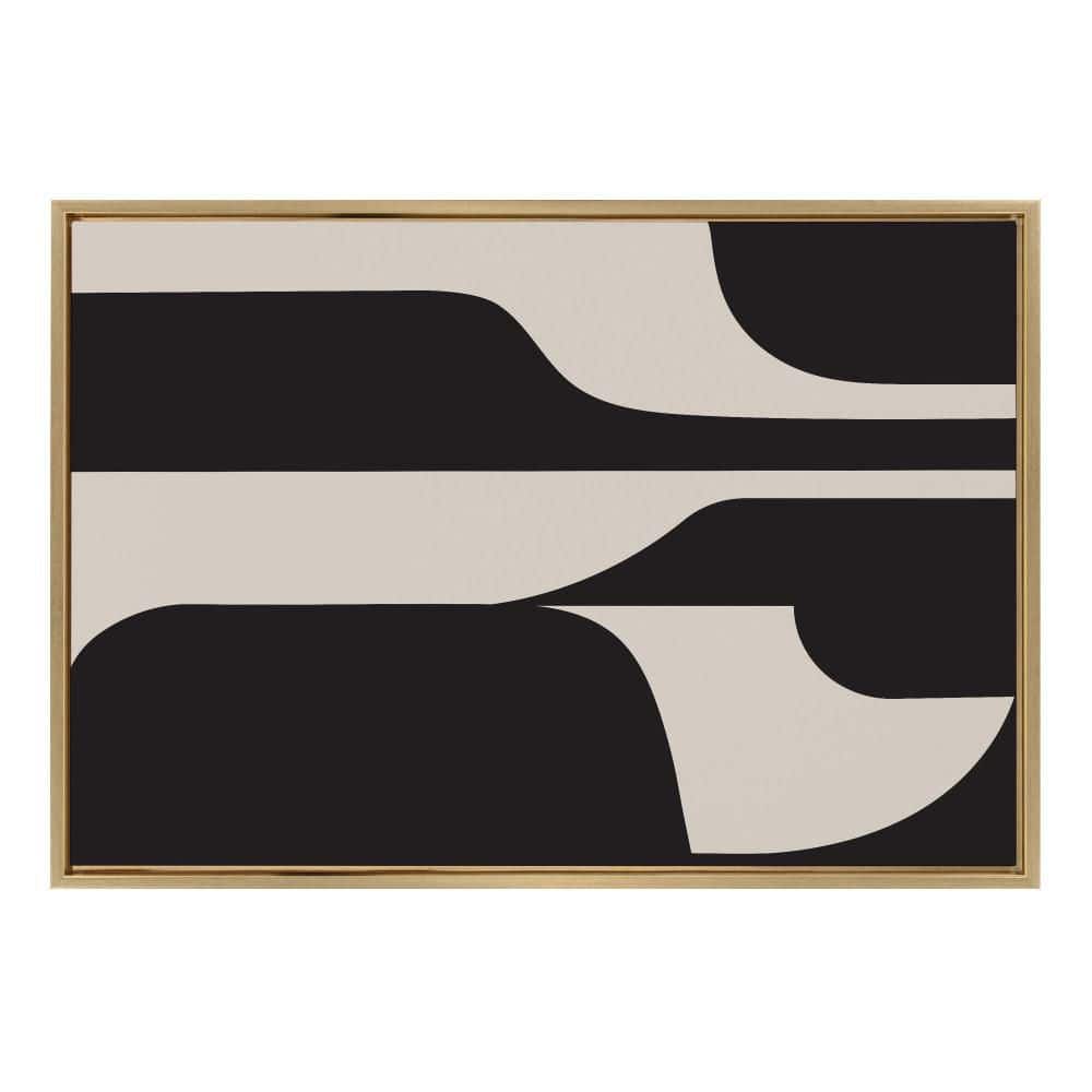 Modern Black and Beige Abstract Canvas Wall Art, 23x33 Gold Frame